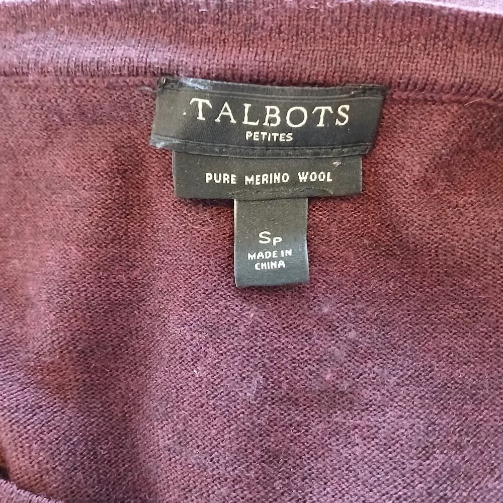 Talbots Sweater Wool Maroon  Ruffle Round Neck Wool Sz Ps Career Academia Preppy